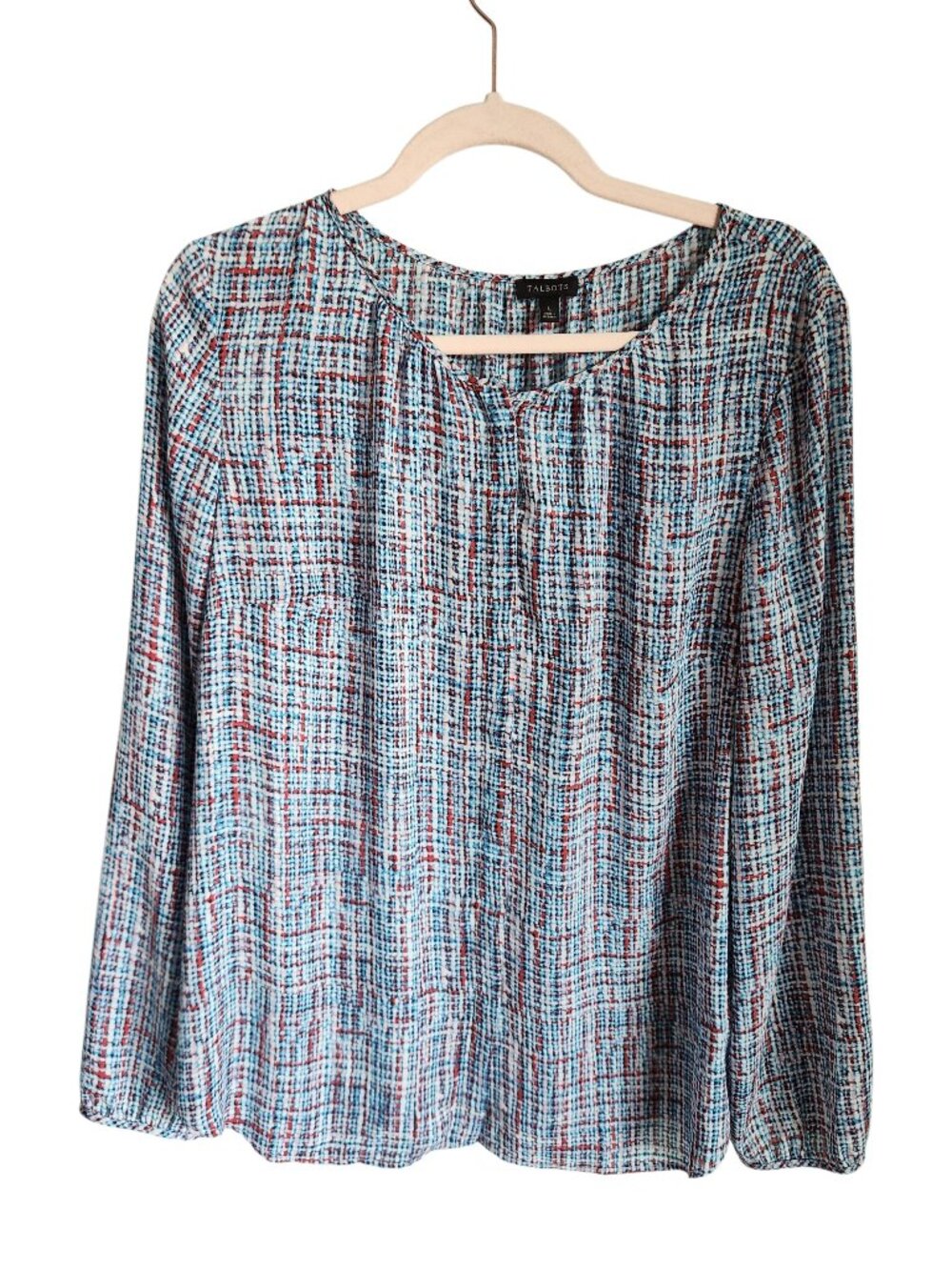 Talbots Shirt Blue Large Women's Top Blouse Button Fly Front Long Sleeve Career
